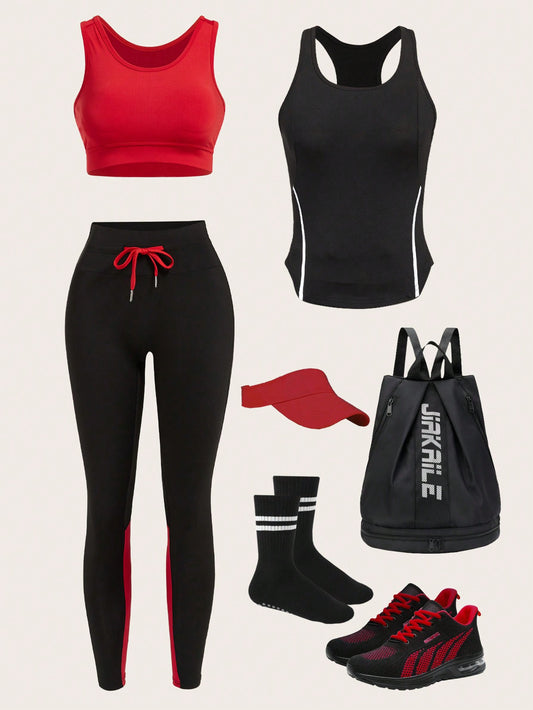 Easify  Sport 3Pcs Contrast Binding Sports Set Gym Clothes Workout Clothes Workout Women Set